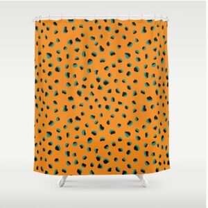 NWT Society6 Funky Cheetah Animal Print Shower Curtain 68"x72" Orange/Teal